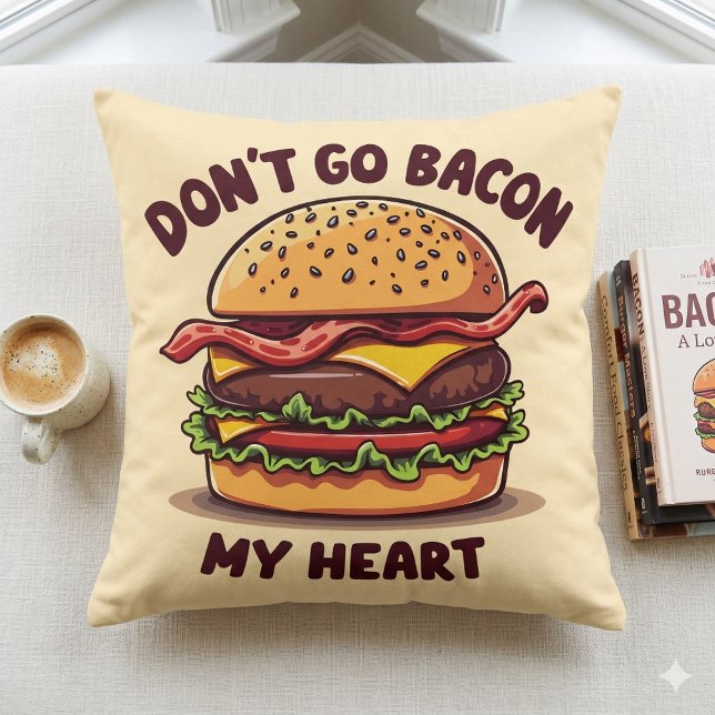 Almofada Design de Hambúrguer com Queijo Amante de Bacon co (Funny Food Pun Bacon Lover Cheeseburger Design Throw Pillow Mockup A)