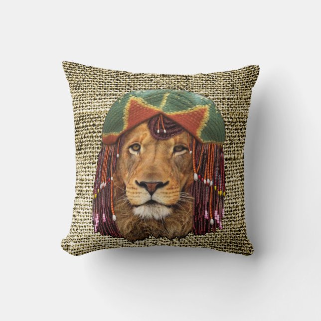 Almofada Design de humor de leão da vida selvagem rastafari (Frente)