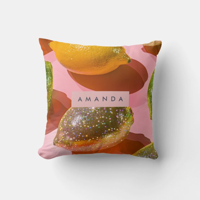 Almofada Design de Limão Cítrico Personalizado com Brilho (Frente)