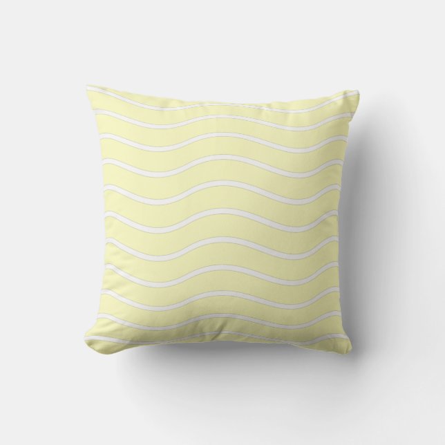 Almofada Design de Linhas Onduladas Amarelo Pastel e Branco (Frente)