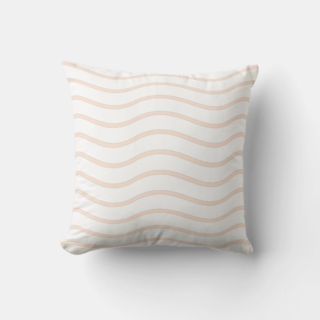 Almofada Design de Linhas Onduladas Pastel Branco e Pêssego (Frente)