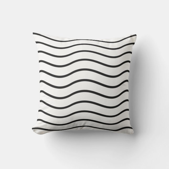 Almofada Design de Linhas Onduladas Pastel Branco e Preto (Frente)
