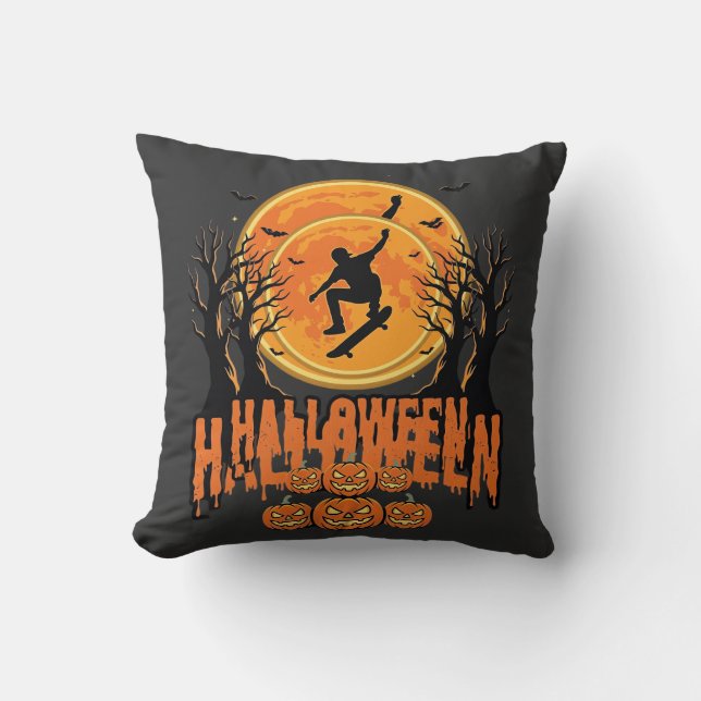 Almofada Design de Lua de Skateboard de Halloween (Frente)