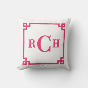 Almofada Design de Monograma Chave Grego Rosa Cerise