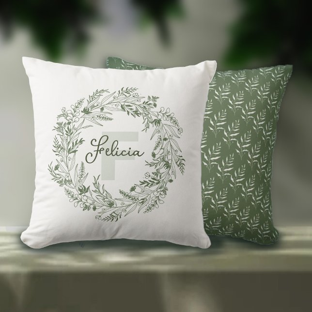 Almofada Design de Monograma F Folhagem Fresca (Criador carregado)