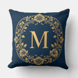 Almofada Design de Monograma Floral Dourado Elegante