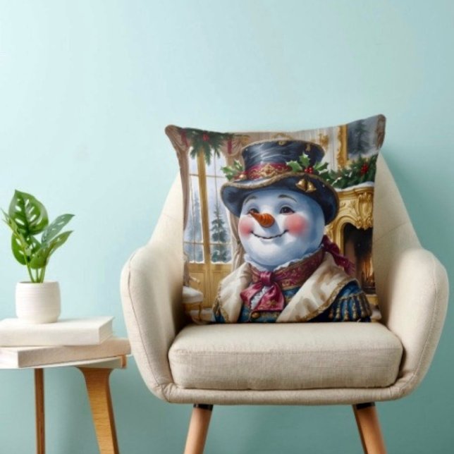 Almofada Design de Natal de Boneco de Neve Vitoriano (Throw Pillow 100% polyester heavyweight stretch material. Hidden zipper Made in the USA.
)