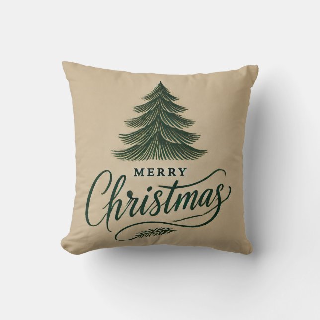 Almofada Design de Natal Elegante - Árvore Desenhada à Mão  (Frente)