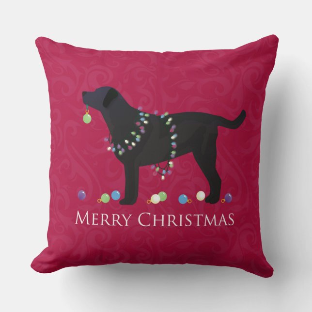 Almofada Design de Natal Merry Black Lab (Frente)