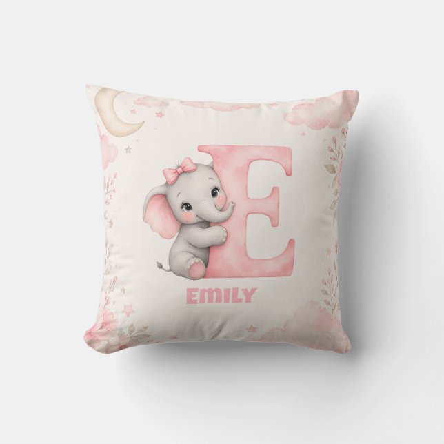 Almofada Design de Nome de Elefante Bebê Letra E Personaliz (Frente)