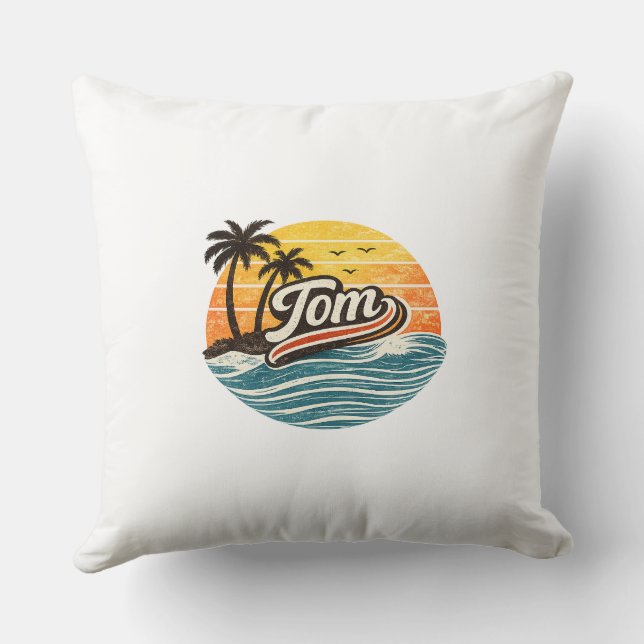 Almofada Design de Nome do Pôr do Sol Retro Tom (Verso)