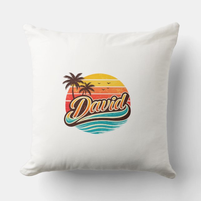 Almofada Design de Nome Tropical David Pôr do Sol Retro (Frente)