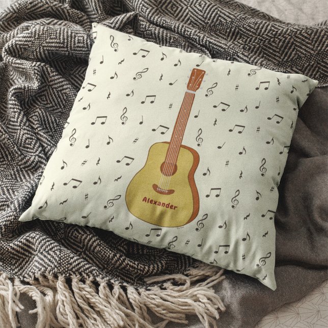 Almofada Design de Nota de Música Guitarista Melódica (Guitar With Music Notes Personalized Throw Pillow)