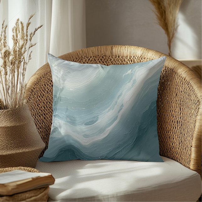Almofada Design de Ondas da Praia do Oceano Azul Verde Bran (Criador carregado)