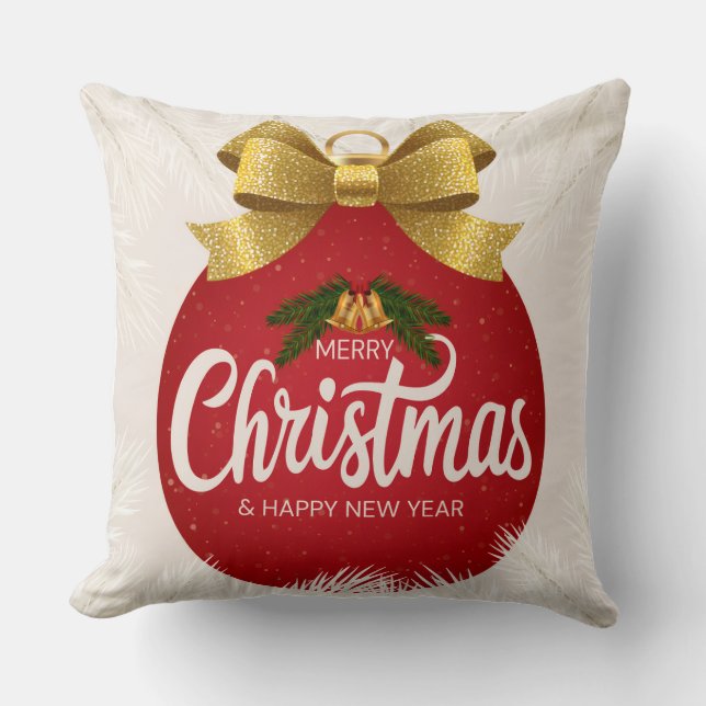 Almofada Design de ornamento de Natal e Ano Novo Feliz | (Frente)