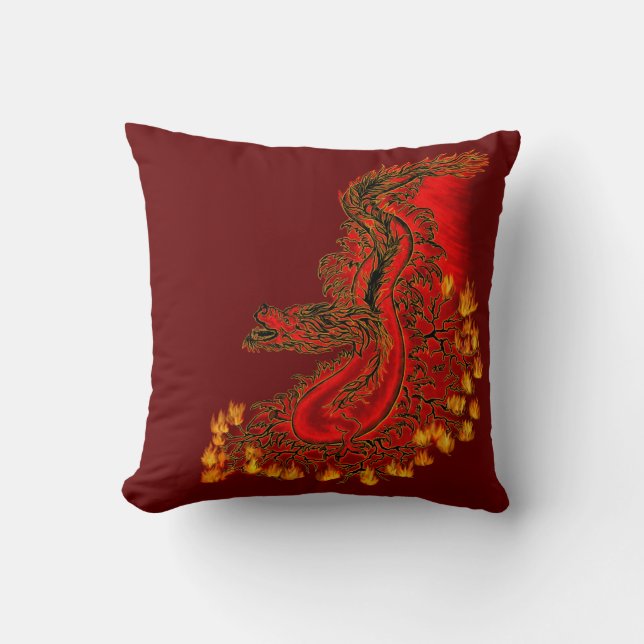 Almofada Design de ouro e vermelho do Dragão da China (Frente)