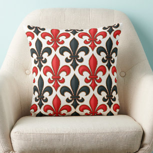 Almofada Design de padrão do Red Black Barroco Fleur-de-lis