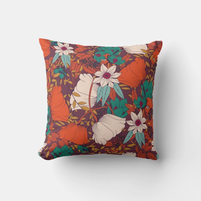 Almofada Design de padrão sem costura com flores desenhadas (Frente)