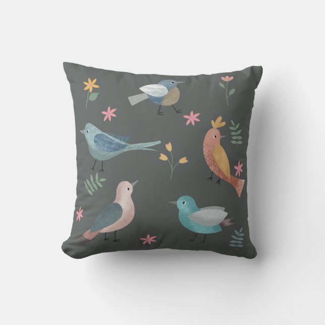 Almofada design de pássaros Bonito e flores (Frente)