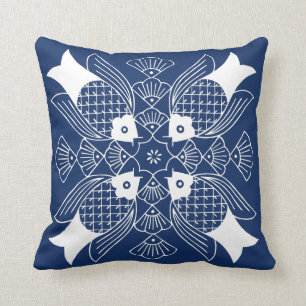 Almofada Design de Peixes Submarinos com Fundo Azul