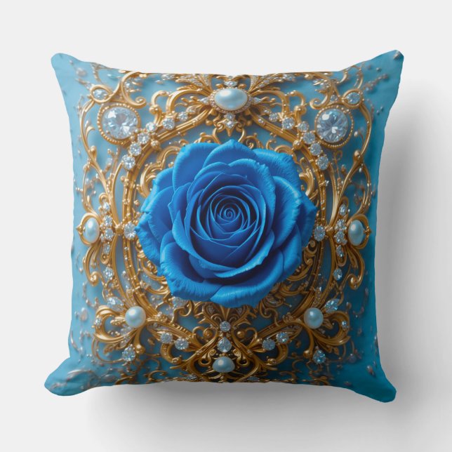 Almofada 💙 Design de Pérola de Rosa Azul para Interiores G (Frente)