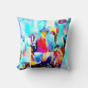Almofada Design de Pintura Branco Amarelo Rosa Azul Aqua
