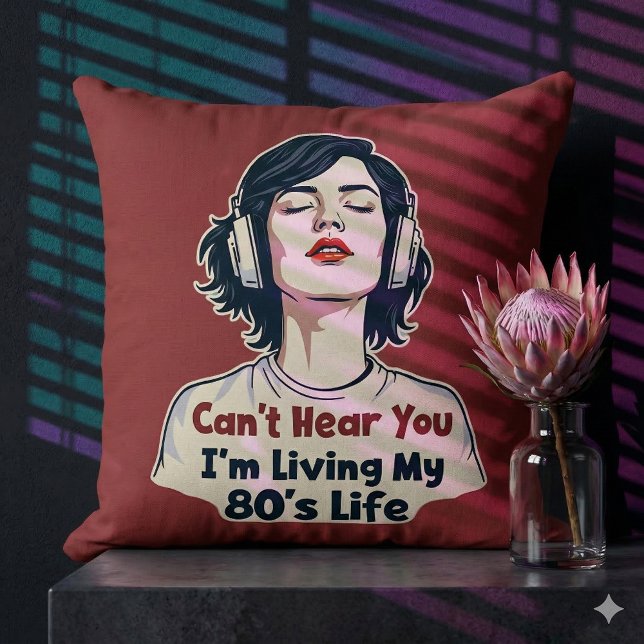 Almofada design de Projeção do Lover de Música Retro Nostál (80s Retro Nostalgic Music Lover Throwback Design Throw Pillow Mockup B)