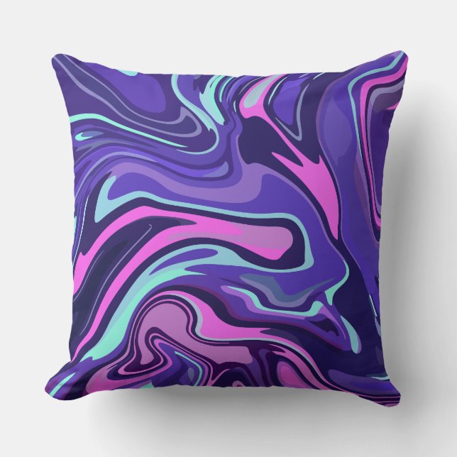 Almofada Design de Redemoinho Fluido em Roxo, Rosa e Azul (Frente)