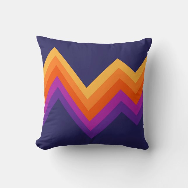 Almofada Design de roxo, laranja e retro-zigue amarelo (Frente)