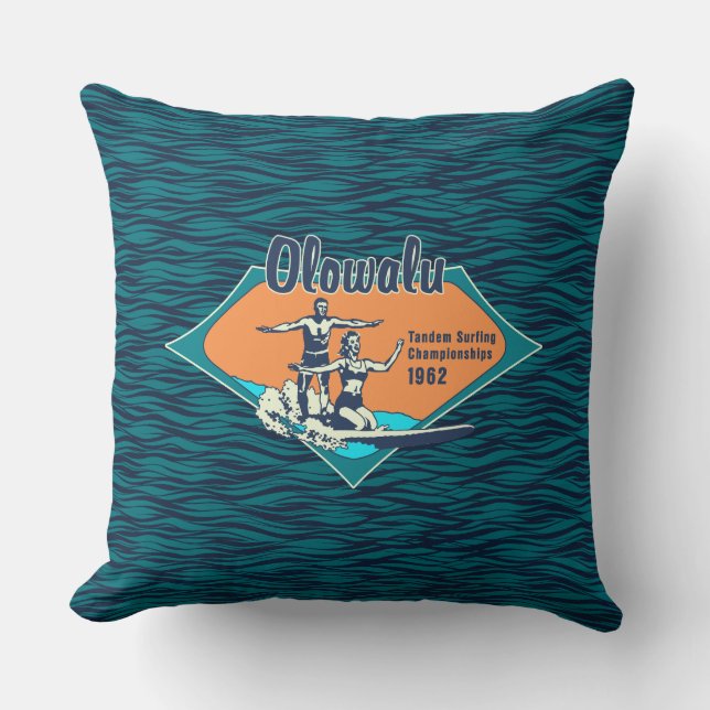 Almofada Design de Surf Vintage Tandem Surfing Havaiano (Frente)