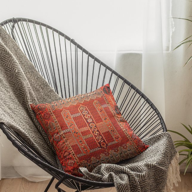 Almofada Design de tapete oriental em laranjas brilhantes (Criador carregado)