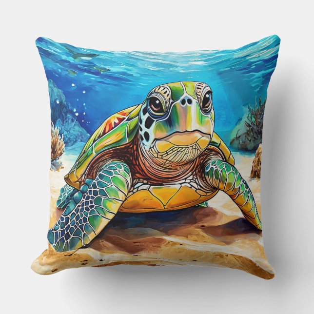 Almofada 🌊 Design de Tartaruga Marinha para Decoração de S (Frente)