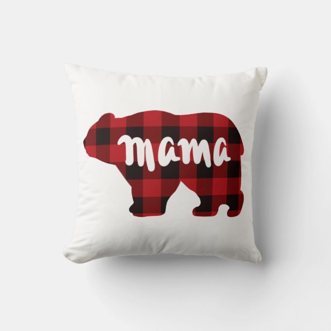 Almofada Design de urso da mãe, xadrez vermelha-russa (Frente)