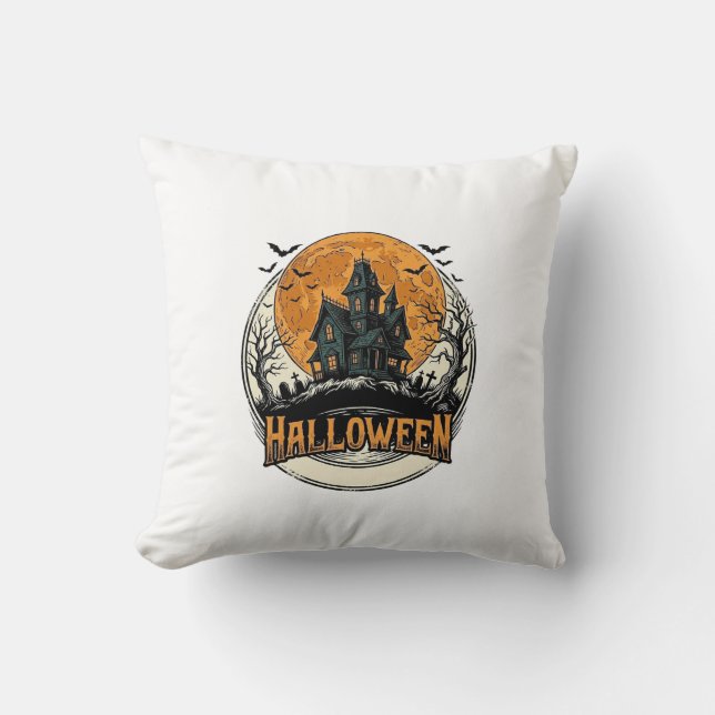 Almofada Design de Vetor de Casa Assombrada de Halloween Vi (Frente)