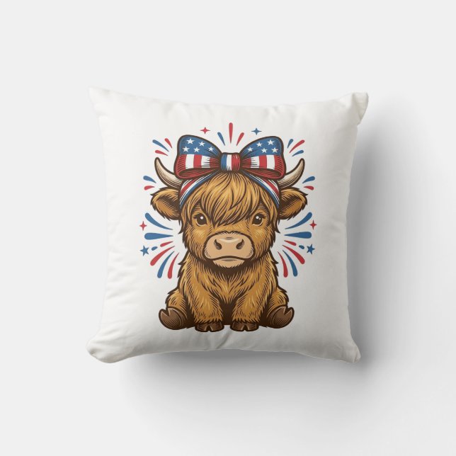 Almofada Design de Vetor de Vaca das Terras Altas Patriótic (Frente)