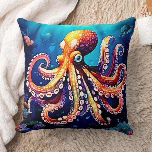Almofada Design de Visualização de Octopus Colorida (Cobertor)