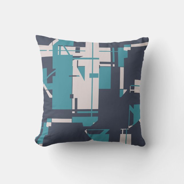 Almofada Design do Abstrato Geométrico do Carvão Teal Beige (Frente)