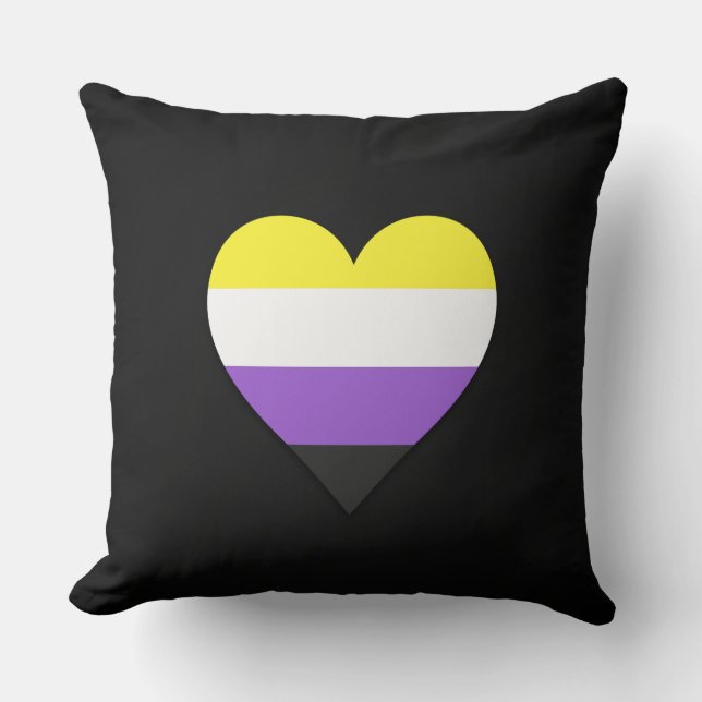 Almofada Design do coração do orgulho não binário preto (Frente)