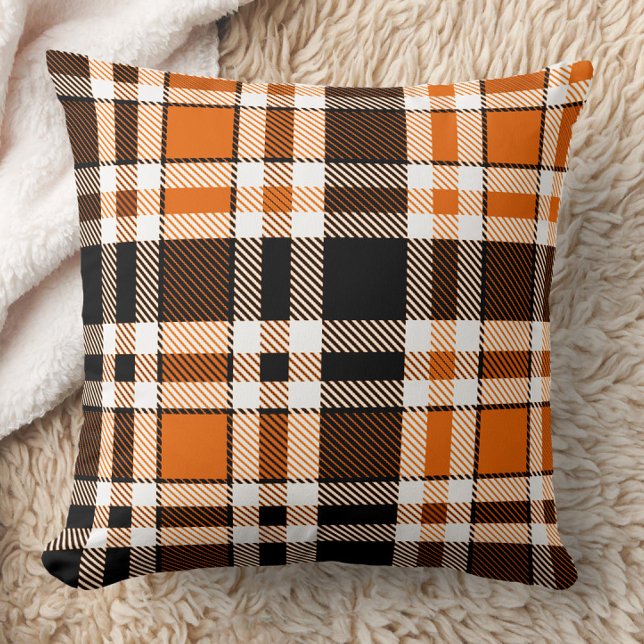Almofada Design do Padrão do Flannel Branco Laranja Preto d (Criador carregado)