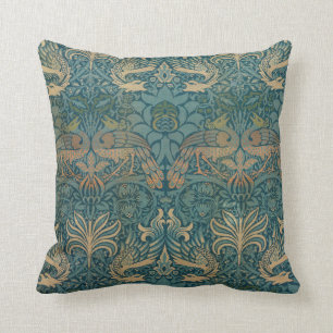 Almofada Design do pavão de William Morris e da matéria