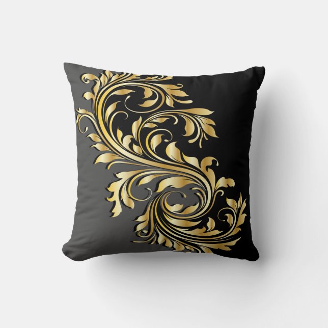 Almofada Design Elegante Dourado, Preto e Cinza (Frente)