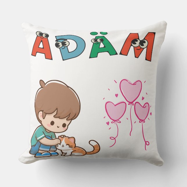 Almofada Design estético com o nome Adam fofo (Frente)