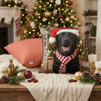 Almofada Design Feliz Natal Labrador Preto Aconchegante