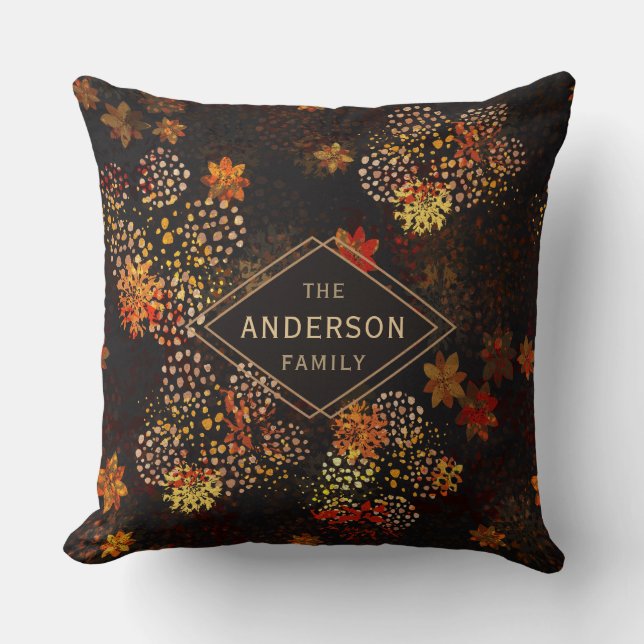 Almofada Design floral alaranjado & marrom (Frente)