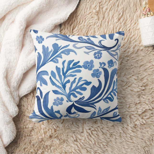 Almofada Design Floral Azul e Branco | Padrão de Chinoiseri (Cobertor)
