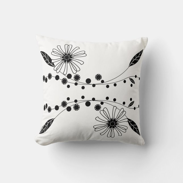 Almofada Design Floral Branco e Preto (Frente)