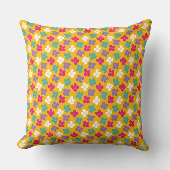 Almofada Design Floral com Flor Rosa e Azul (Frente)