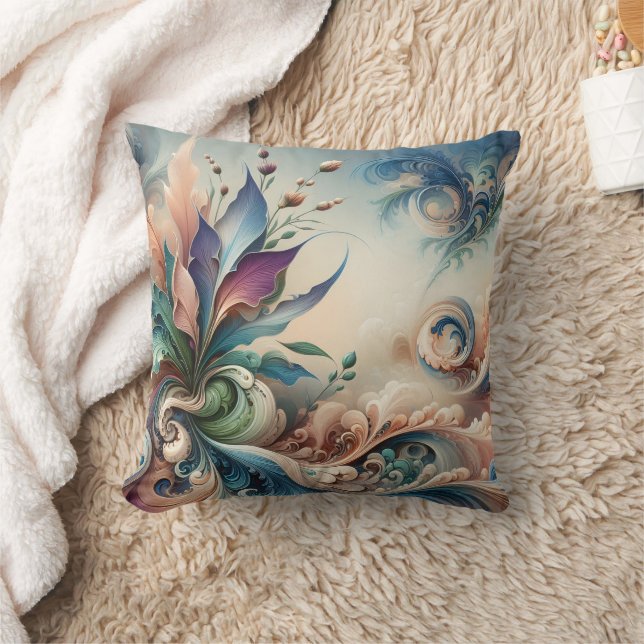 Almofada Design Floral de Abstrato vibrante em cores suaves (Cobertor)