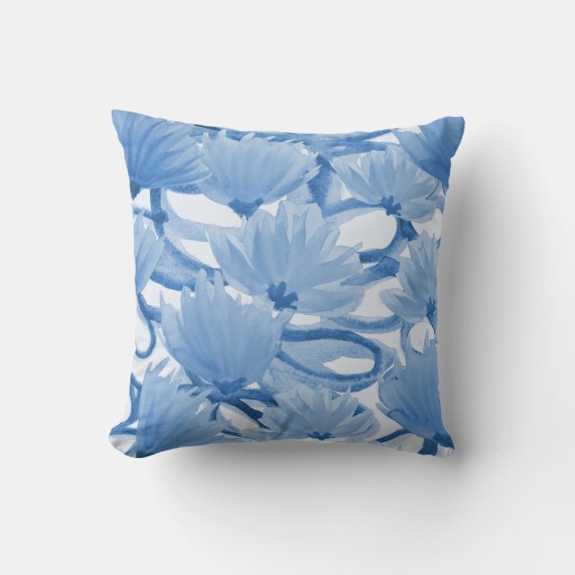 Almofada Design Floral de Aquarela Azul (Frente)