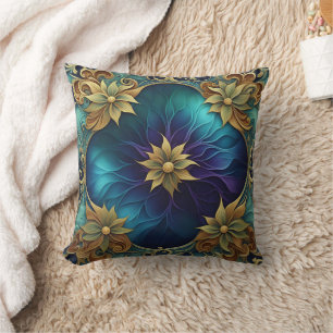 Almofada Design Floral Decorativo Com Fundo Turquesa